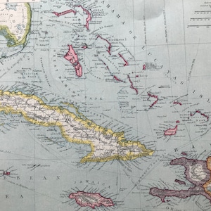 1903 Westindische Inseln: Große Antillen Original Antike Karte, 10 x 15,5 Zoll, Harmsmour Karte, Karibik, Jamaika, Barbados, Kuba, Haiti