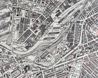 1953 Manchester Docks Original Vintage Map - Ordnance Survey - Mounted and Matted - Available Framed
