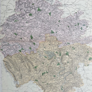 1902 Herefordshire Original Antike Landkarte mit Eisenbahnen, Bahnhöfen, Kreuzungen, Kanälen - Große Wandkarte - Stadt Plan - England