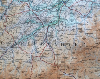 1922 Roxburghshire, Selkirkshire, Berwickshire, Peebleshire Original Antique Panorama Map - Ordnance Survey