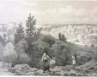 1876 Gorge Franchard, Forest of Fontainebleau Original Antique Wood Engraving - Mounted and Matted - France - Landscape - Available Framed