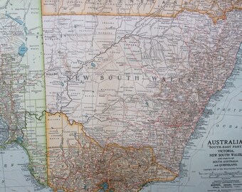 1903 AUSTRALIA (South-East) Original Large Antique Map - Wall Map - Home Decor - Cartography - 11 x 16 Inches - Detailed Map - Geography