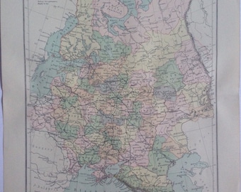 1887 Russia in Europe Original Antique Map - Vintage Decor - Baltics - Ukraine - Belarus - Russian Empire