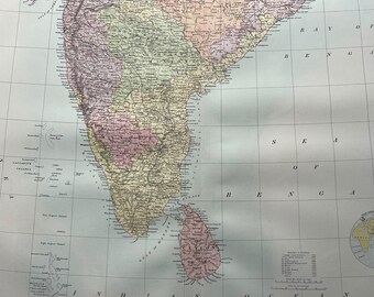1876 India (Southern Section) Extra Large Original Antique A & C Black Map - Ceylon - Sri Lanka - Andaman Islands - Gift Idea - Wall Decor