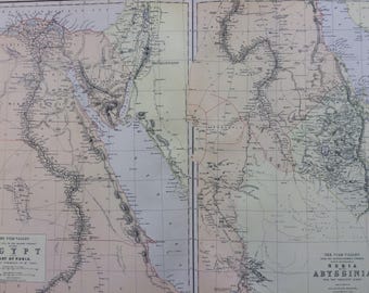 1882 Egypt, Nubia, and Abyssinia (Nile Valley) Large Original Antique Map, 15 x 22 inches, Home Decor, Cartography, Egypt, Ethiopia, Sudan