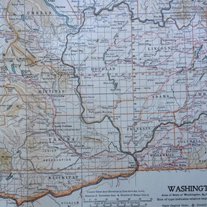 Grande carte ancienne originale de l'État de Washington de 1903 - carte murale - décoration d'intérieur - cartographie - 11 x 16 pouces - carte détaillée - géographie