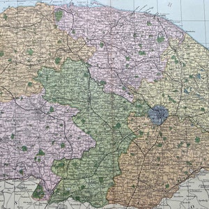 1902 Norfolk Original Antike Landkarte mit Eisenbahnen, Bahnhöfen, Kreuzungen, Kanälen - Große Wandkarte - Stadt Plan - England