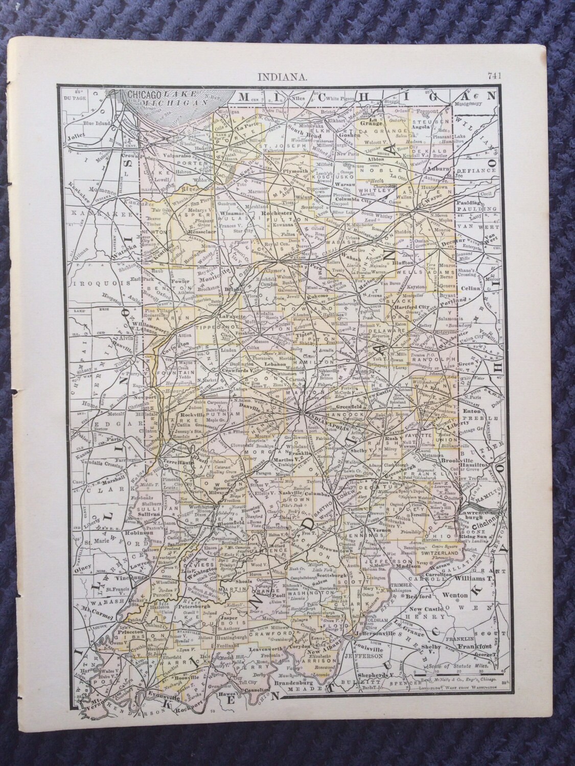 1891 INDIAN TERRITORY Original Antique Map, 8.5 x 11.5 inches, Rand