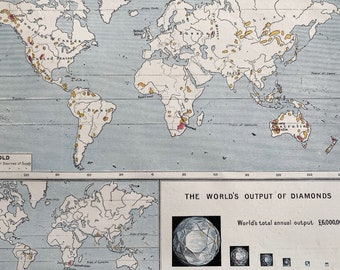 1906 Gold and Diamonds - The World Commodities Original Antique Print - Statistics - Mounted and Matted - Available Framed