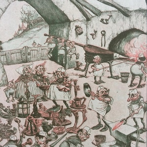 Illustration originale de livre pour enfants vintage de 1926 - passe-partout et disponible encadré - 20 x 10 pouces - décoration de chambre d'enfant - fabricants de chandeliers