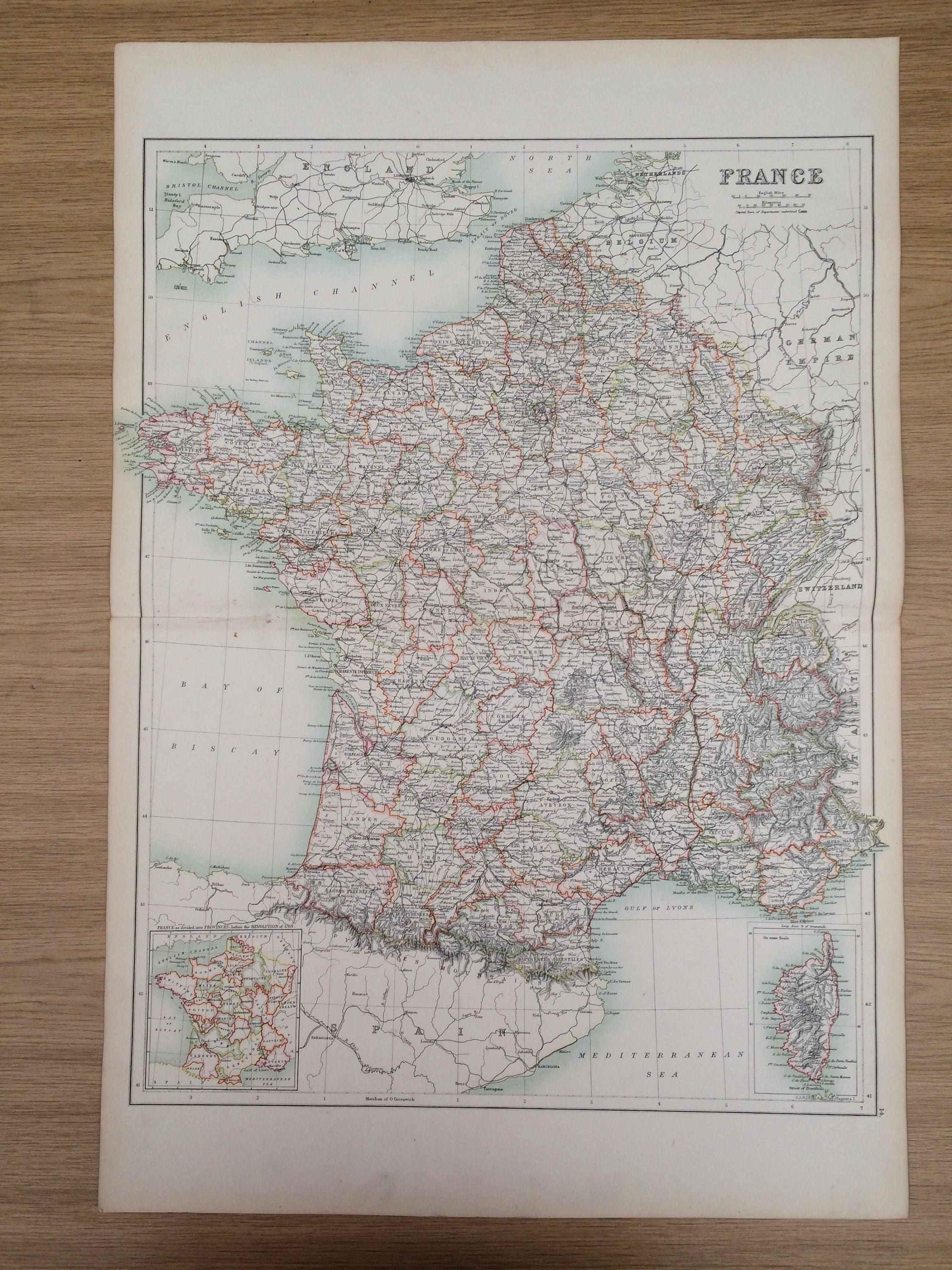 1898 France Extra Large Original Antique A & C Black Map - French Decor ...