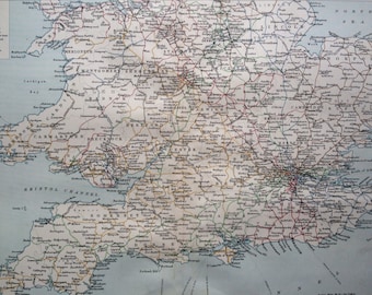 1903 Railway Systems of South England & Wales Large Original Antique Map, 15.5 x 20.5 inches, Harmsworth map