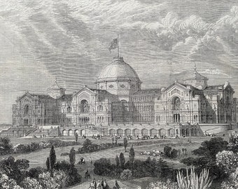 1864 Alexandra Palace, Muswell Hill - Building proposed to be erected Original Antique Engraving - Available Framed