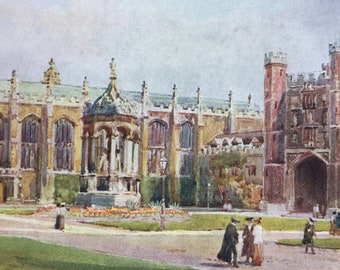 1907 The Great Court, Trinity College, Cambridge University Original Antique Print - Mounted and Matted - Available Framed