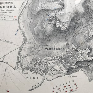 1875 Plan del Sitio de Tarragona, 1811 Mapa Antiguo Original - Ejército Francés de Aragón - Mapa de Batalla - Historia Militar - Disponible Enmarcado