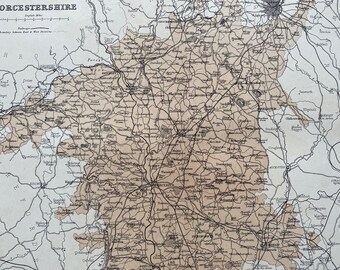 1868 Worcestershire Original Antique Map - UK County - England County - Wall Decor