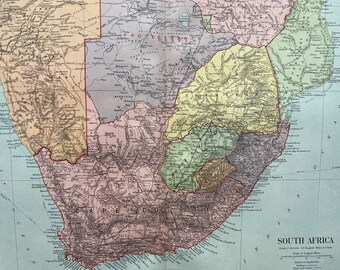 1906 South Africa Original Antique Map - Wall Map - Vintage Wall Decor - Geography