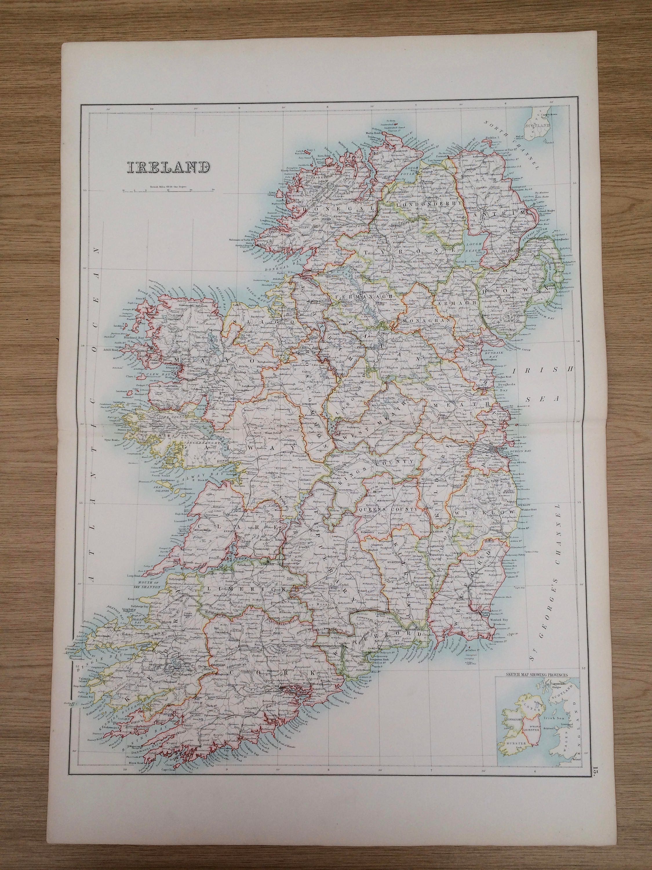 1898 Ireland Extra Large Original Antique A & C Black Map Irish History Irish Decor Eire