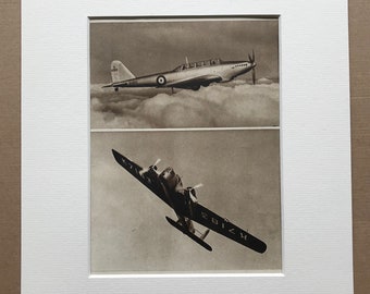 1940s RAF Bombers Original Vintage Print - Mounted and Matted - Aircraft - Fairey Battle - Armstrong Whitworth Whitley - Available Framed