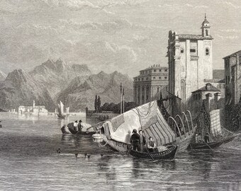 1836 Isola Bella, Lago Maggiore Original Antique Print - Italy - Engraving - Mounted and Matted - Available Framed