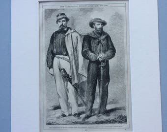 1861 Original Antique Engraving - The Liberators of Sicily: Colonel Turr and General Garibaldi - Victorian Wall Decor - Available Framed