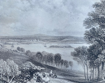 1874 Plymouth Original Antique Print - England - Mounted and Matted - Available Framed