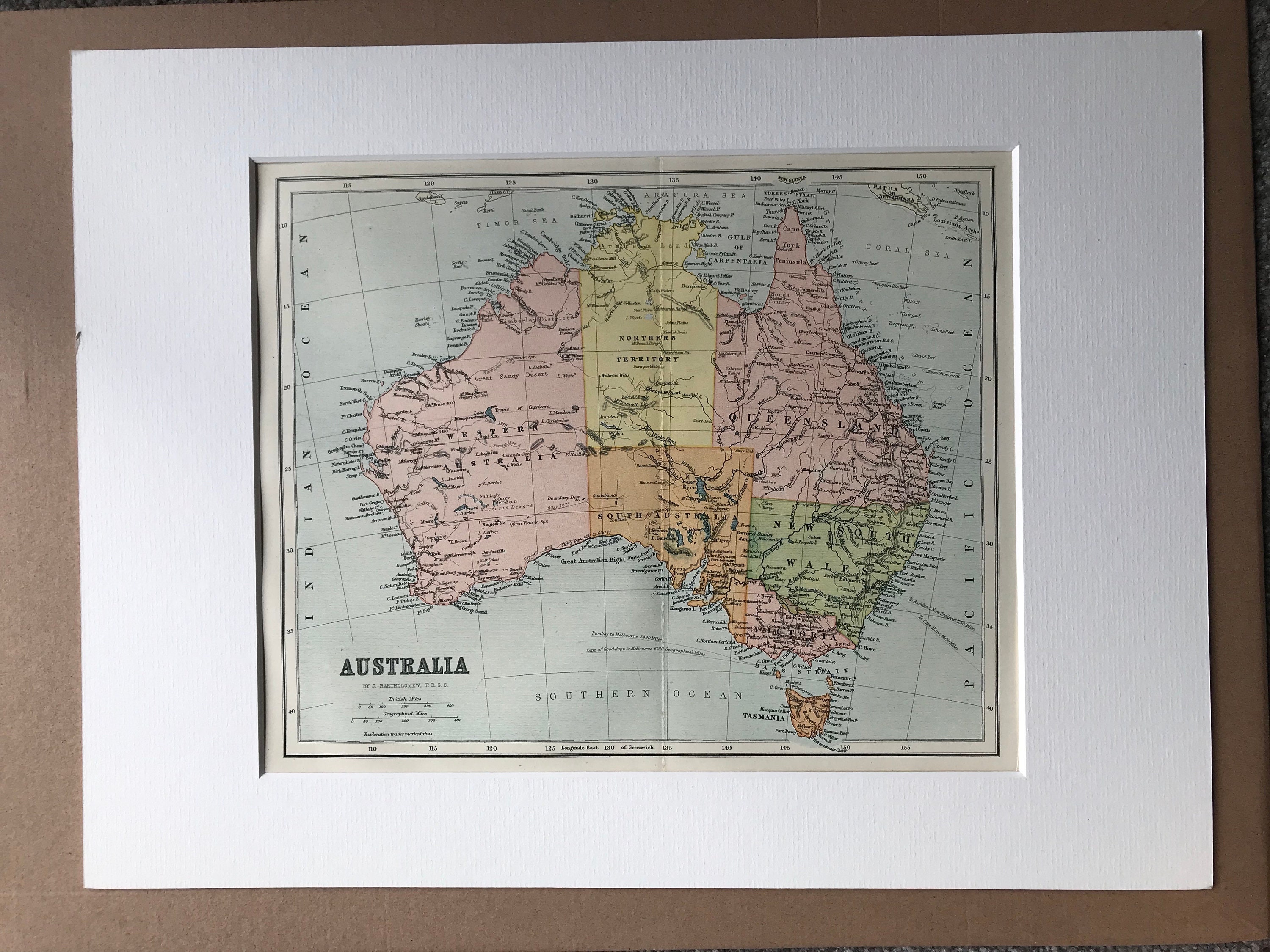 Available Mounted and Matted 1904 Queensland Original Antique Map Vintage Wall Map Australia