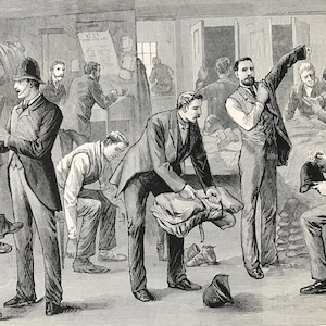 1883 Serving out Clothing to the Police Original Antique Print - Scotland Yard - Metropolitan Police - Mounted and Matted - Available Framed