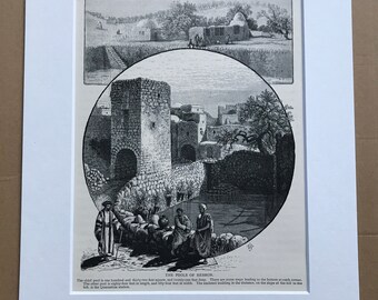 1880 The Pools of Hebron Original Antique Engraving - Mounted and Matted - Available Framed - Palestine - West Bank - Victorian Decor