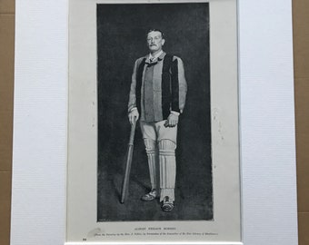 1894 Albert Neilson Hornby Original Antique Print - Cricket - Rugby - Sports Decor - Mounted and Matted - Available Framed