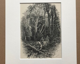 1876 In Cedar Walk, Virginia Water Original Antique Wood Engraving - Mounted and Matted - Available Framed - Surrey - England