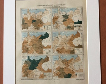 1875 Statistical Map of Germany Original Antique Map - Population Circumstances, Births, Deaths - Available Framed