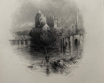 1840 Donegal Castle Original Antique Engraving - Ireland - Mounted and Matted - Available Framed