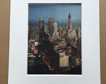 1940s Towers of New York seen by Night Original Vintage Print - Mounted and Matted - Available Framed - NYC - Empire State Building