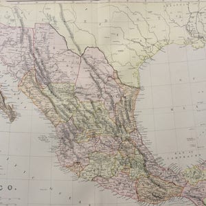 1882 メキシコ 大型オリジナルアンティークマップ、15 x 22 インチ、ホームデコレーション、地図作成、地理、ヴィンテージデコレーション、壁地図