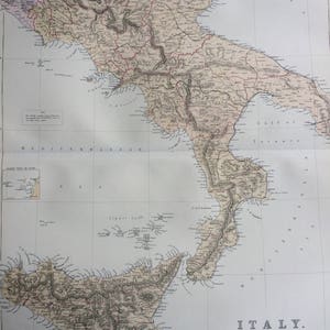1882 イタリア (南) 大型オリジナルアンティークマップ、15 x 22 インチ、ホームデコレーション、地図作成、地理、ヴィンテージデコレーション、壁掛けマップ