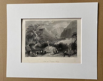 1840 Scene at Gugaune Barra, Cork Original Antique Engraving - Landscape Scenery - Ireland - Mounted and Matted - Available Framed