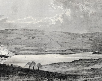 1864 The Flood at Sheffield - view of the Bradfield Reservoir showing the broken dam Original Antique Engraving - Available Framed