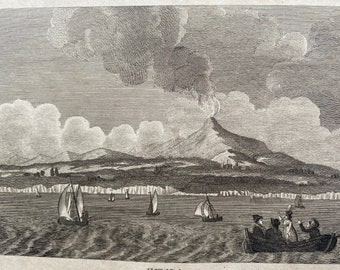 1806 Etna Original Antique Engraving - Volcano - Sicily - Italy - Encyclopaedia - Mounted and Matted - Available Framed