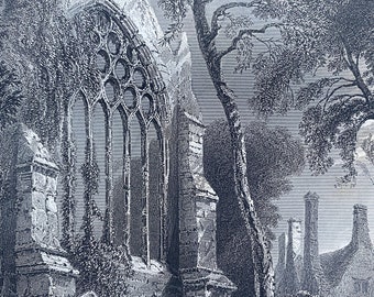 1874 Youghall Abbey Original Antique Print - Cork - Ireland - Mounted and Matted - Available Framed