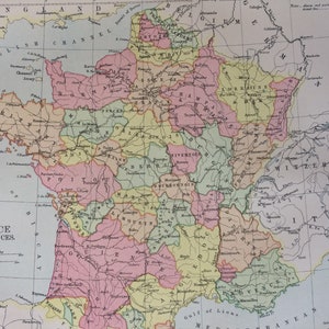 1875 France in Provinces Original Antique Map - Available Matted and Framed - French History - Vintage Wall Map
