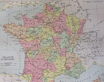 1875 France in Provinces Original Antique Map - Available Matted and Framed - French History - Vintage Wall Map