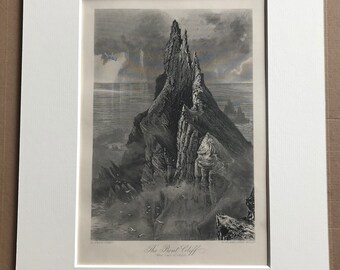 1876 The Bent Cliff (West Coast of Ireland) Original Antique Steel Engraving - Mounted and Matted - Available Framed