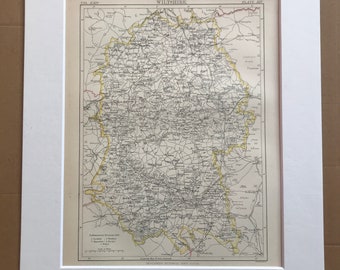 1875 Wiltshire Original Antique Map - English County Map - Unique Gift Idea - Available Framed - England - Wall Map