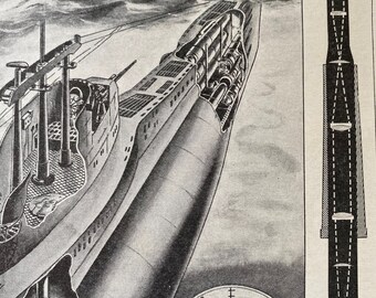 1940s Periscope - Seeing without being Seen Original Vintage Print - Submarine - Mounted and Matted - Available Framed