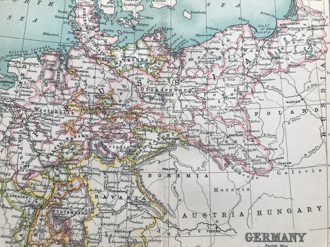 1912 Germany Original Antique Map Mounted and Matted - Etsy