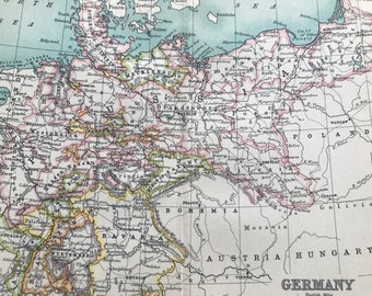 1912 Germany Original Antique Map - Mounted and Matted - Available Framed