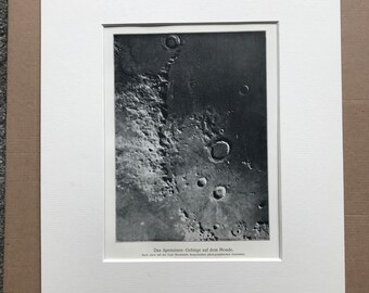 1903 Appenine Mountains on the Moon Original Antique Lithograph - Mounted and Matted - Astronomy - Available Framed