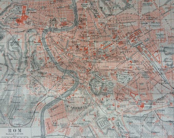 1896 Rome Original Antique Map - Available Framed - Italy - Cartography - Vintage City Plan - Wall Decor