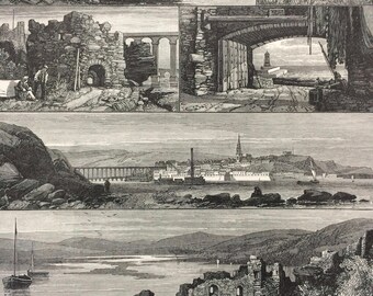 1883 Border Sketches, Berwick-Upon-Tweed Original Antique Engraving - Victorian Decor - Northumberland - Landscape - Unique Wall Decor